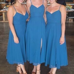 Azazie Clarissa Lagoon Blue Tea Length Dress- bridesmaids, prom, wedding guest!